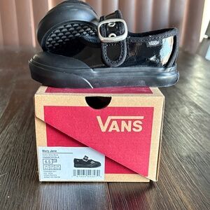 Vans Kids Shiny Black Mary Jane Shoes
